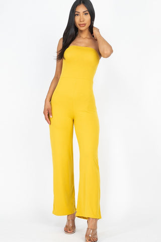 Solid Strapless Jumpsuit Look Up Deals