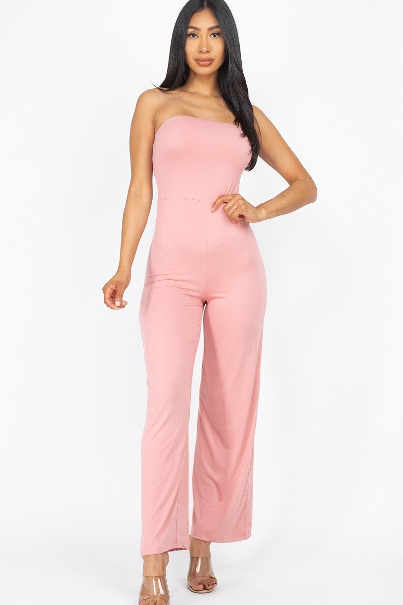 Solid Strapless Jumpsuit Look Up Deals