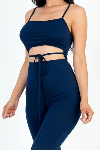 Solid Tie Front Cut Out Jumpsuit Look Up Deals