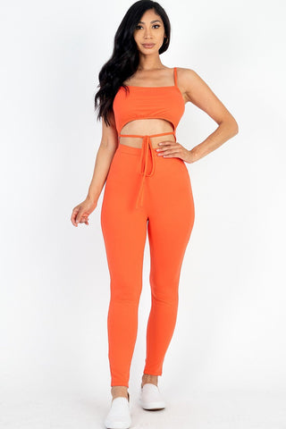 Solid Tie Front Cut Out Jumpsuit Look Up Deals