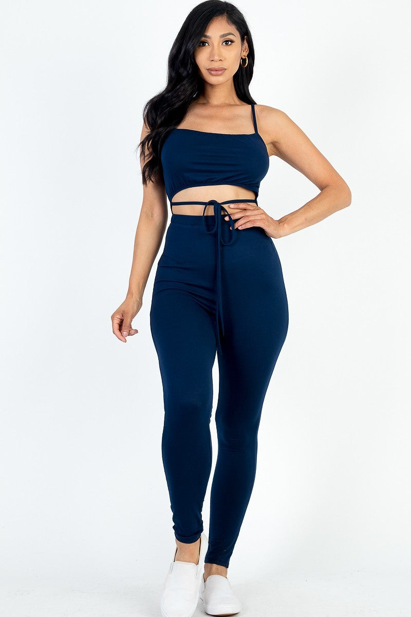 Solid Tie Front Cut Out Jumpsuit Look Up Deals