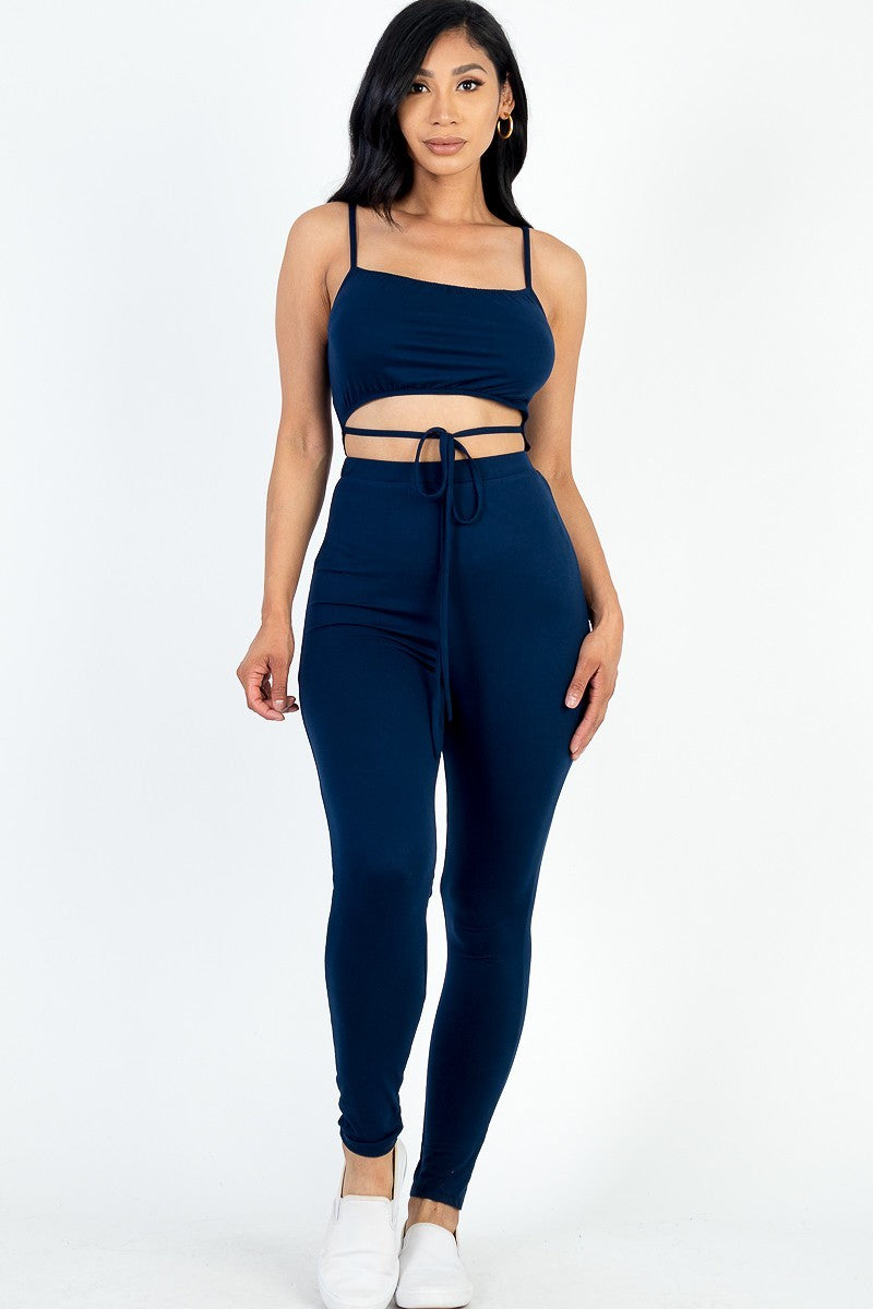 Solid Tie Front Cut Out Jumpsuit Look Up Deals