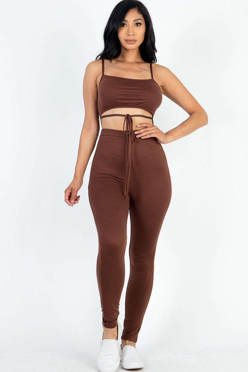 Solid Tie Front Cut Out Jumpsuit Look Up Deals