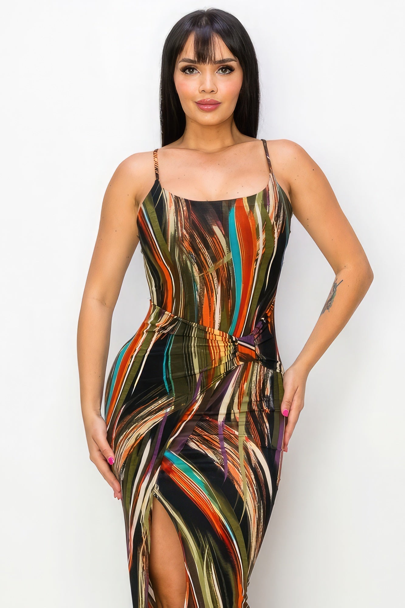 Split Thigh Multicolor Long Dress Look Up Deals