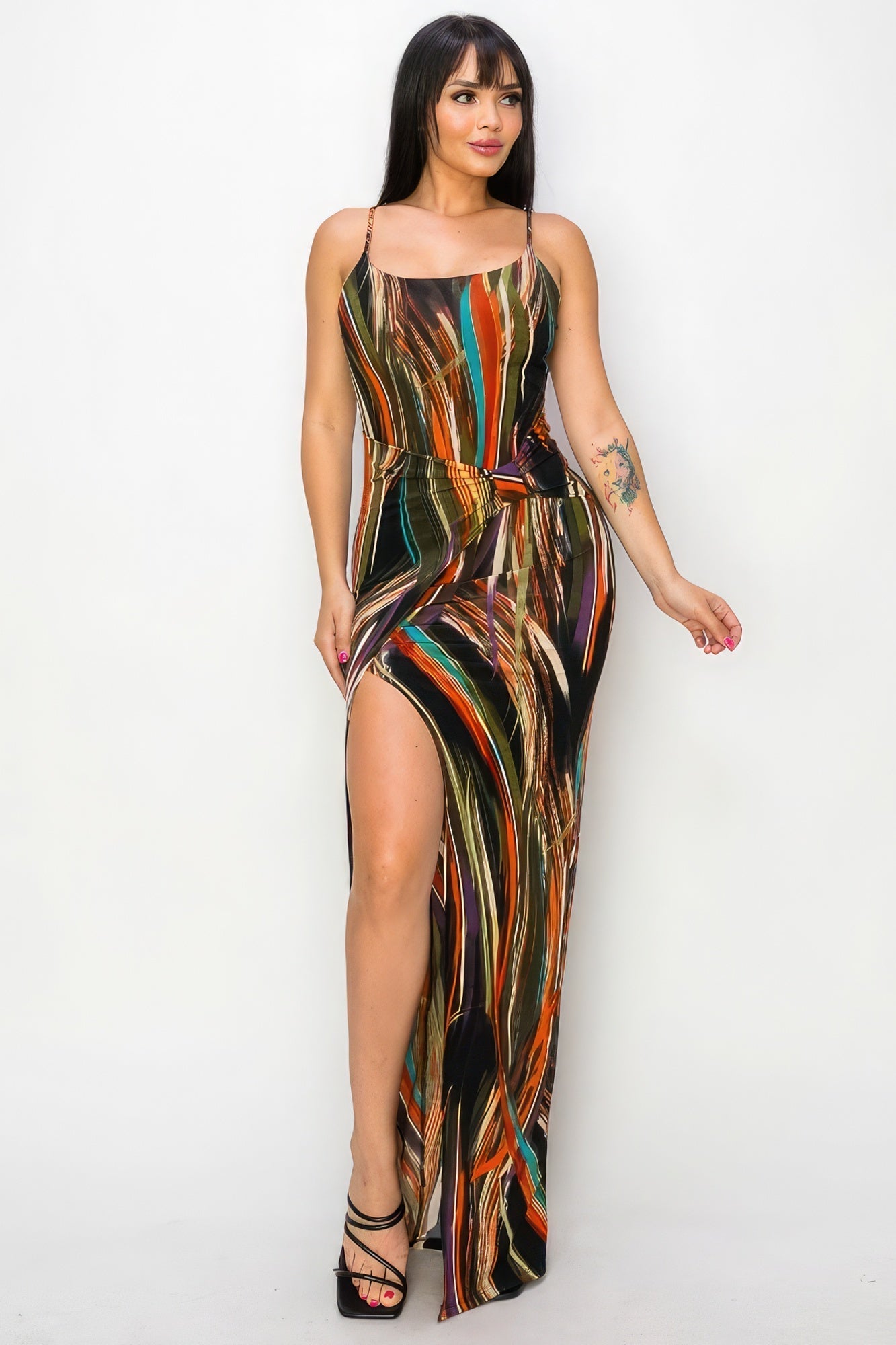 Split Thigh Multicolor Long Dress Look Up Deals