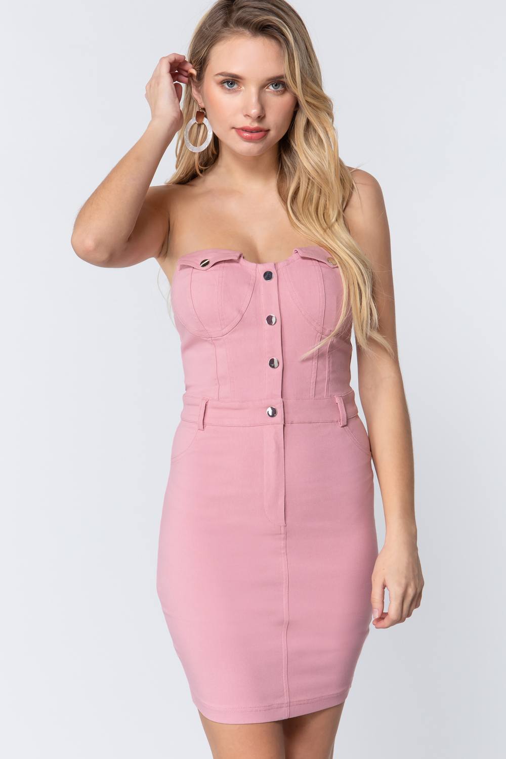 Strapless Button Down Mini Dress Look Up Deals