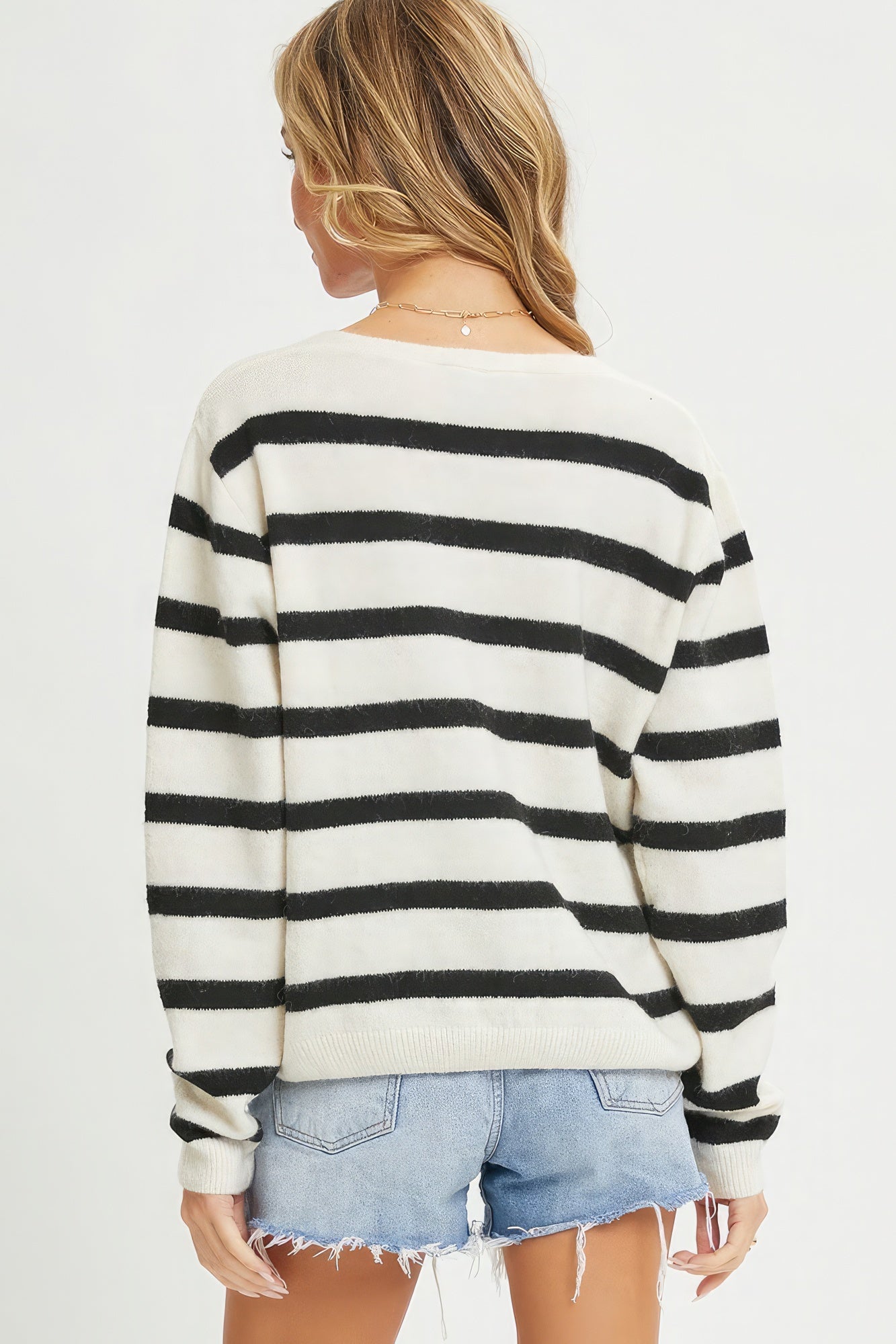 Striped Cardigan With Heart Patch Look Up Deals