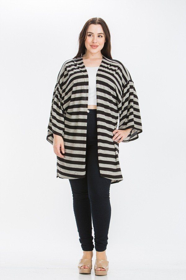 Striped, Cardigan With Kimono Style Sleeves Look Up Deals