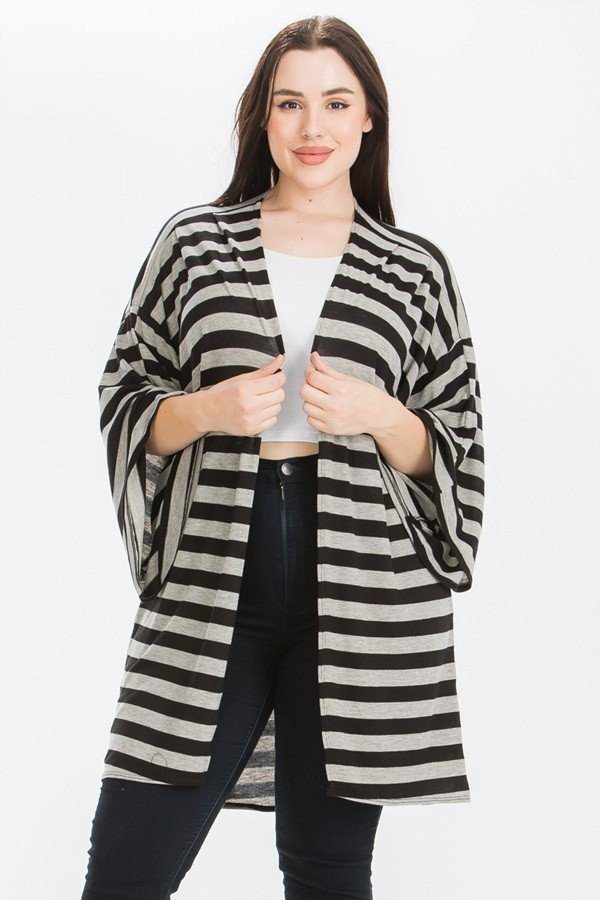 Striped, Cardigan With Kimono Style Sleeves Look Up Deals