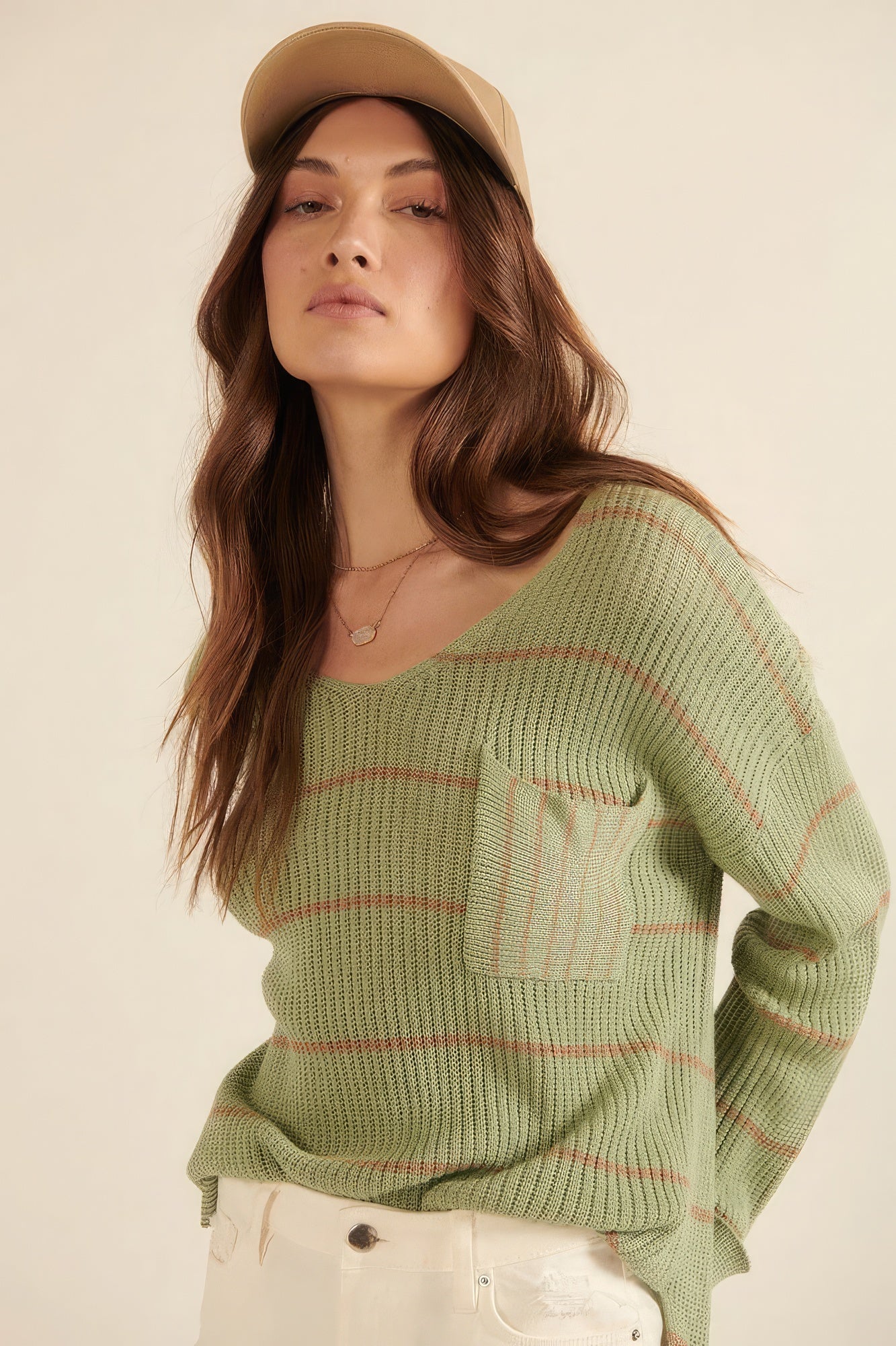 Striped Rib-knit Oversized Pocket Sweater Look Up Deals