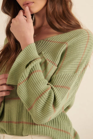 Striped Rib-knit Oversized Pocket Sweater Look Up Deals