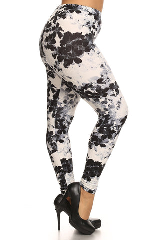 Super Soft Peach Skin Fabric, Floral Graphic Printed Knit Legging With Elastic Waist Detail Look Up Deals