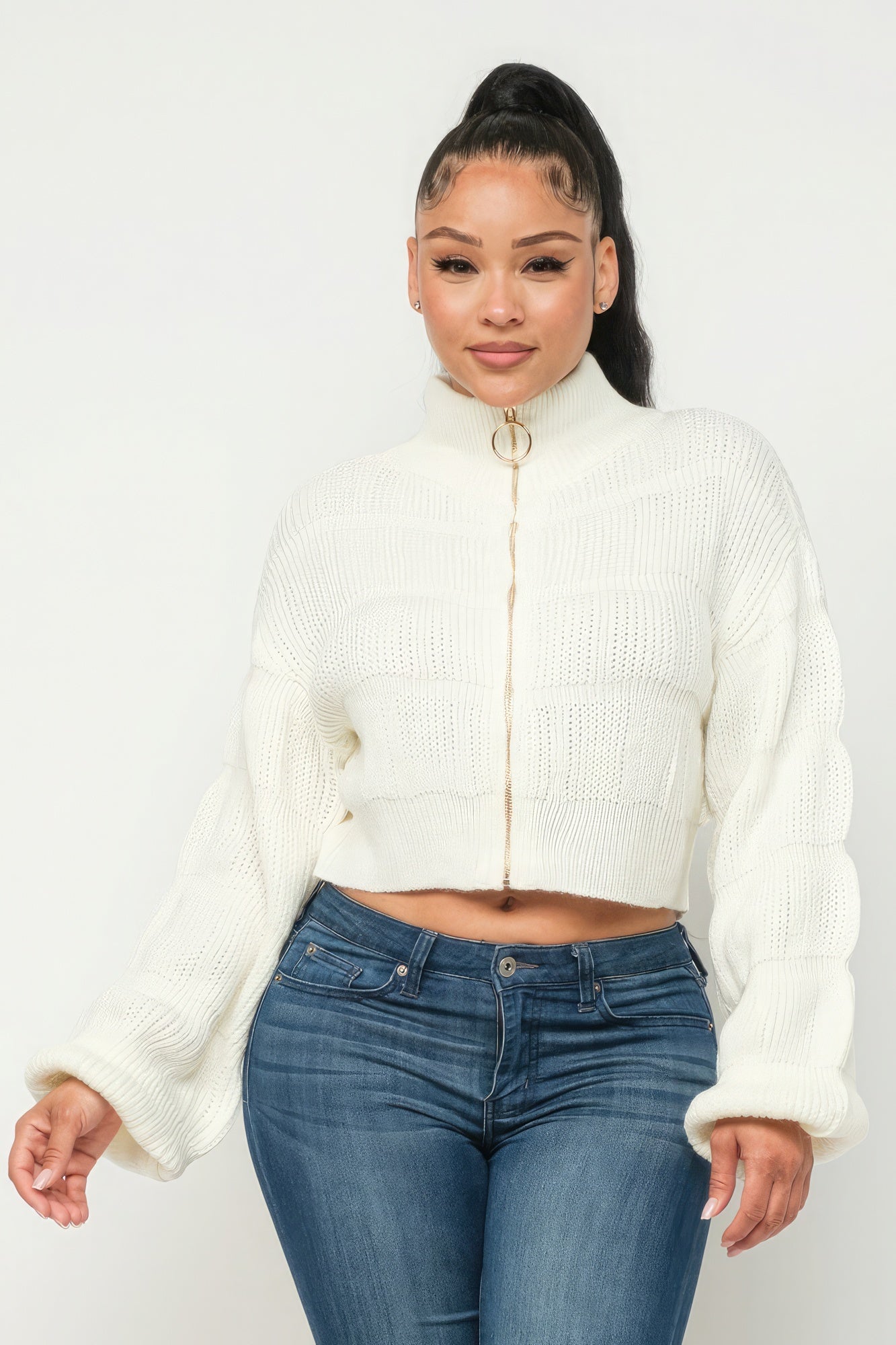 Sweater Top W/ Front Zipper Look Up Deals