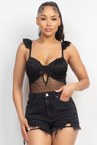 Sweetheart Cut-out Cami Ruffled Bodysuit Look Up Deals