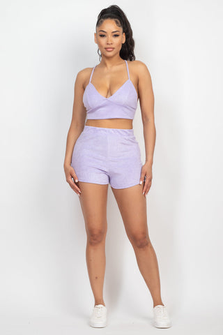 Terry Towel Bralette Top & Mini Shorts Set Look Up Deals