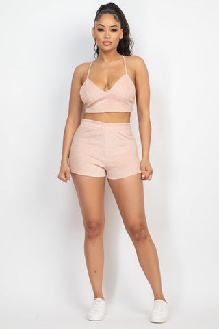 Terry Towel Bralette Top & Mini Shorts Set Look Up Deals