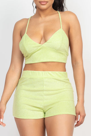 Terry Towel Bralette Top & Mini Shorts Set Look Up Deals