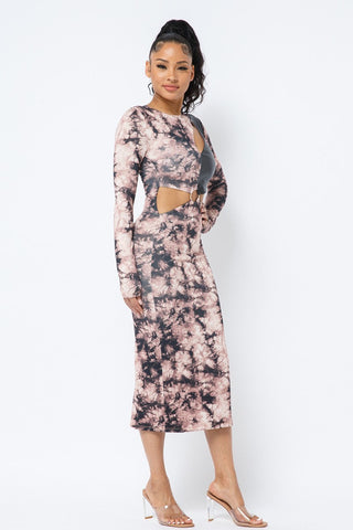 Tie Dye Long Sleeve Midi Dress Look Up Deals