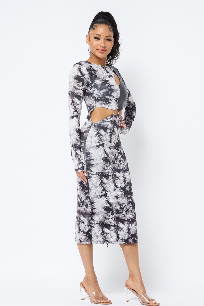 Tie Dye Long Sleeve Midi Dress Look Up Deals