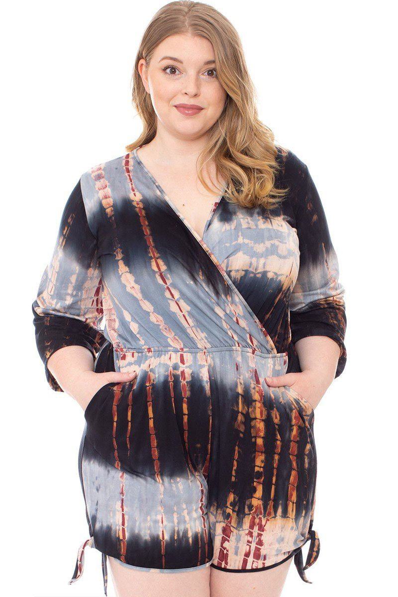 Tie Dye Wrap Plussize Romper Look Up Deals