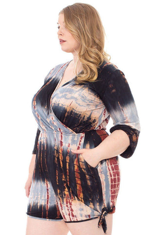 Tie Dye Wrap Plussize Romper Look Up Deals