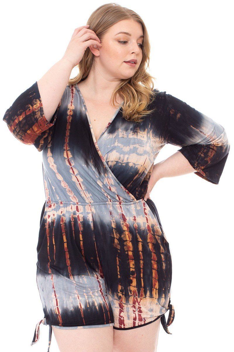 Tie Dye Wrap Plussize Romper Look Up Deals