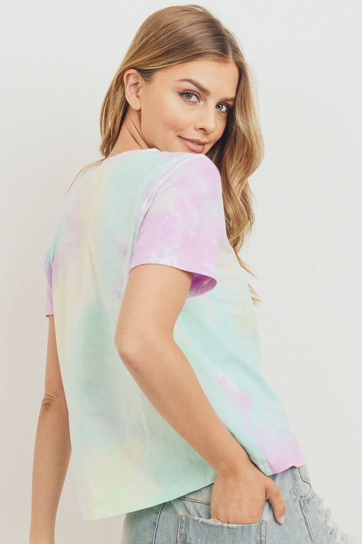 Tie Dyed Round Neck Short Sleeve Tee Look Up Deals