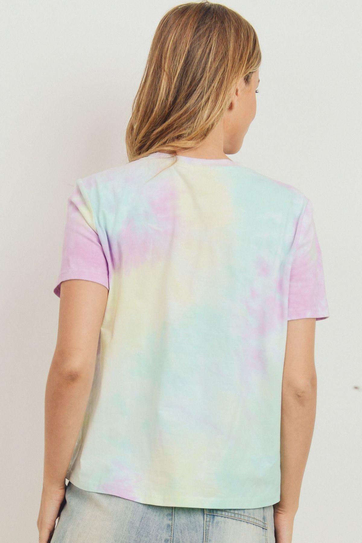 Tie Dyed Round Neck Short Sleeve Tee Look Up Deals