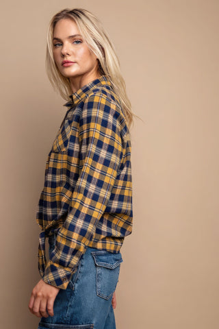 Tie Front Button Down Plaid Shirt With Front Pocket Look Up Deals