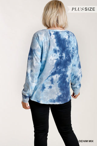 Tie-dye Button Front Long Raglan Sleeve Top With Raw Hem Look Up Deals