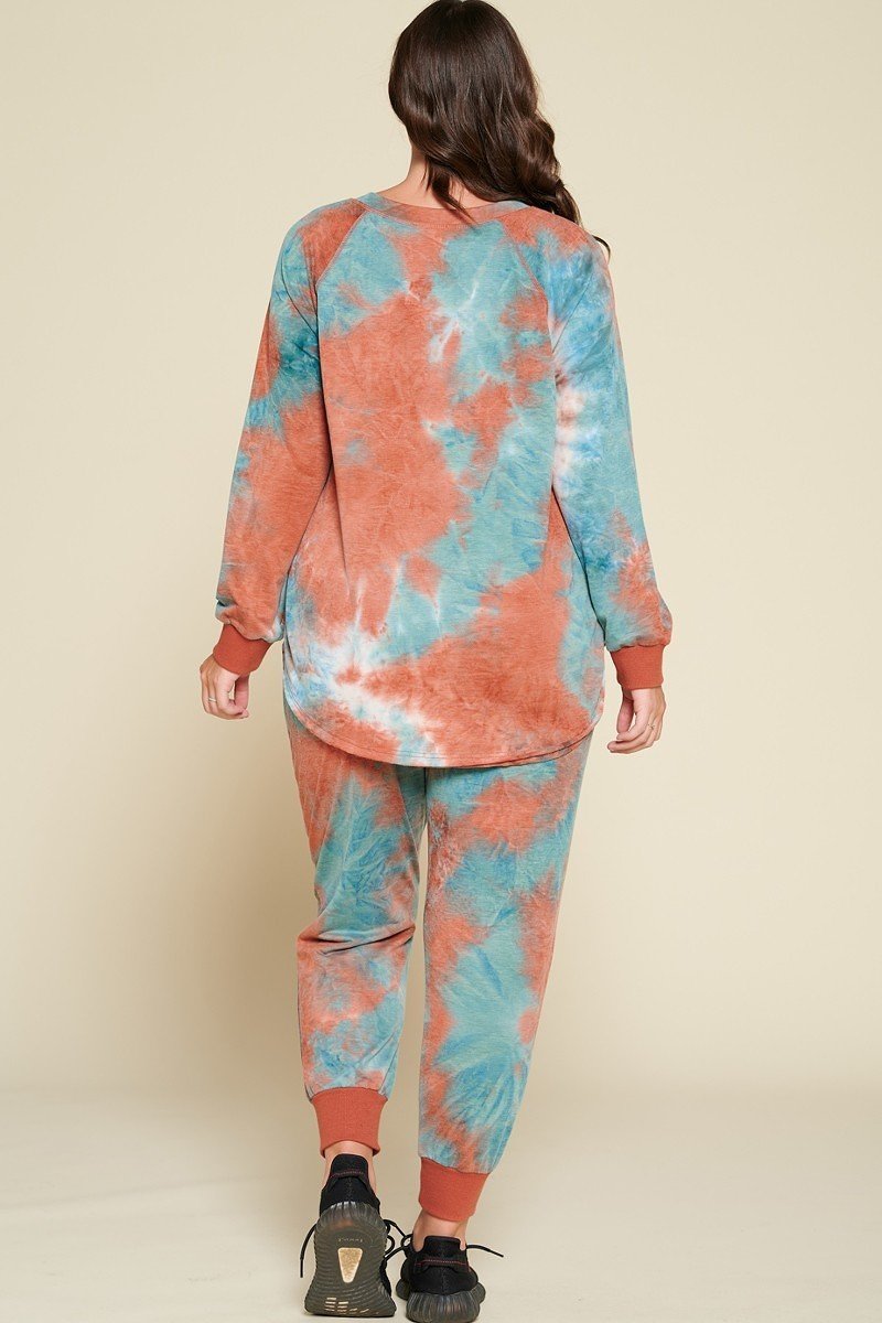 Tie-dye Printed French Terry Knit Loungewear Sets Look Up Deals