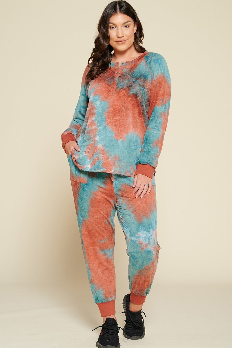 Tie-dye Printed French Terry Knit Loungewear Sets Look Up Deals