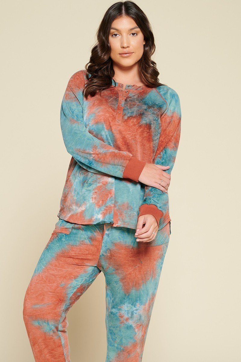 Tie-dye Printed French Terry Knit Loungewear Sets Look Up Deals