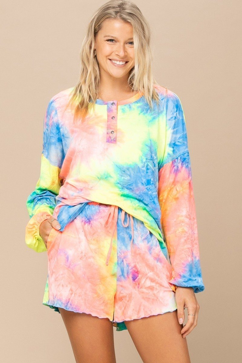 Tie-dye Printed Knit Top And Shorts Set Look Up Deals