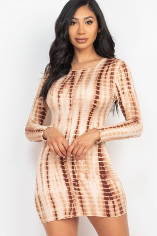 Tie-dye Printed Lettuce Trim Bodycon Dress Look Up Deals