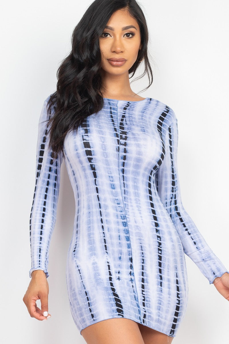 Tie-dye Printed Lettuce Trim Bodycon Dress Look Up Deals