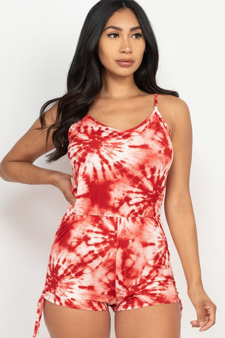 Tie-dye Ruched Drawstring Summer Romper Look Up Deals