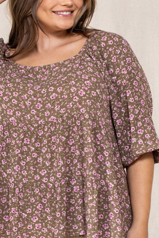 Tiny Floral Printed Square Neckline Top Look Up Deals