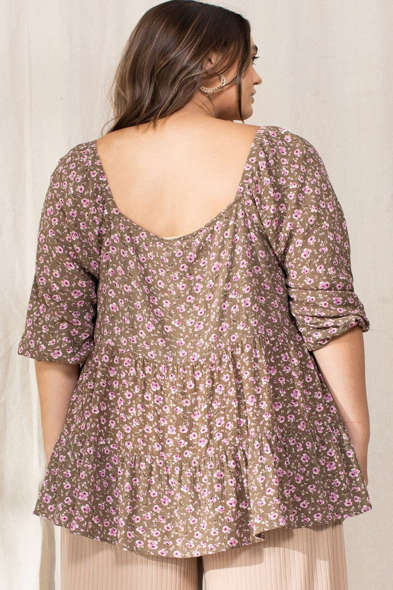 Tiny Floral Printed Square Neckline Top Look Up Deals