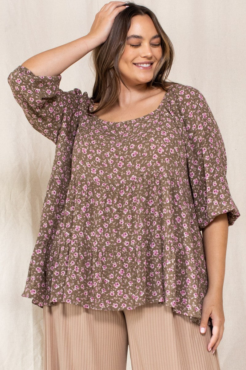 Tiny Floral Printed Square Neckline Top Look Up Deals