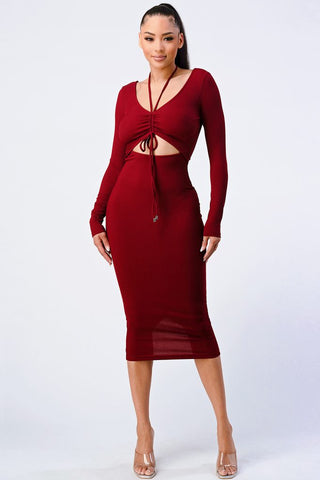 Trendy Front Shirring Cut-out Long Sleeved Dress Look Up Deals