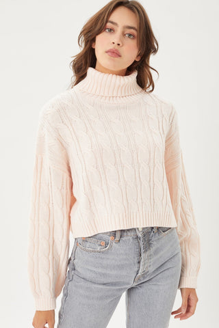 Turtle Neck Loose Fit Cable Knit Sweater Look Up Deals