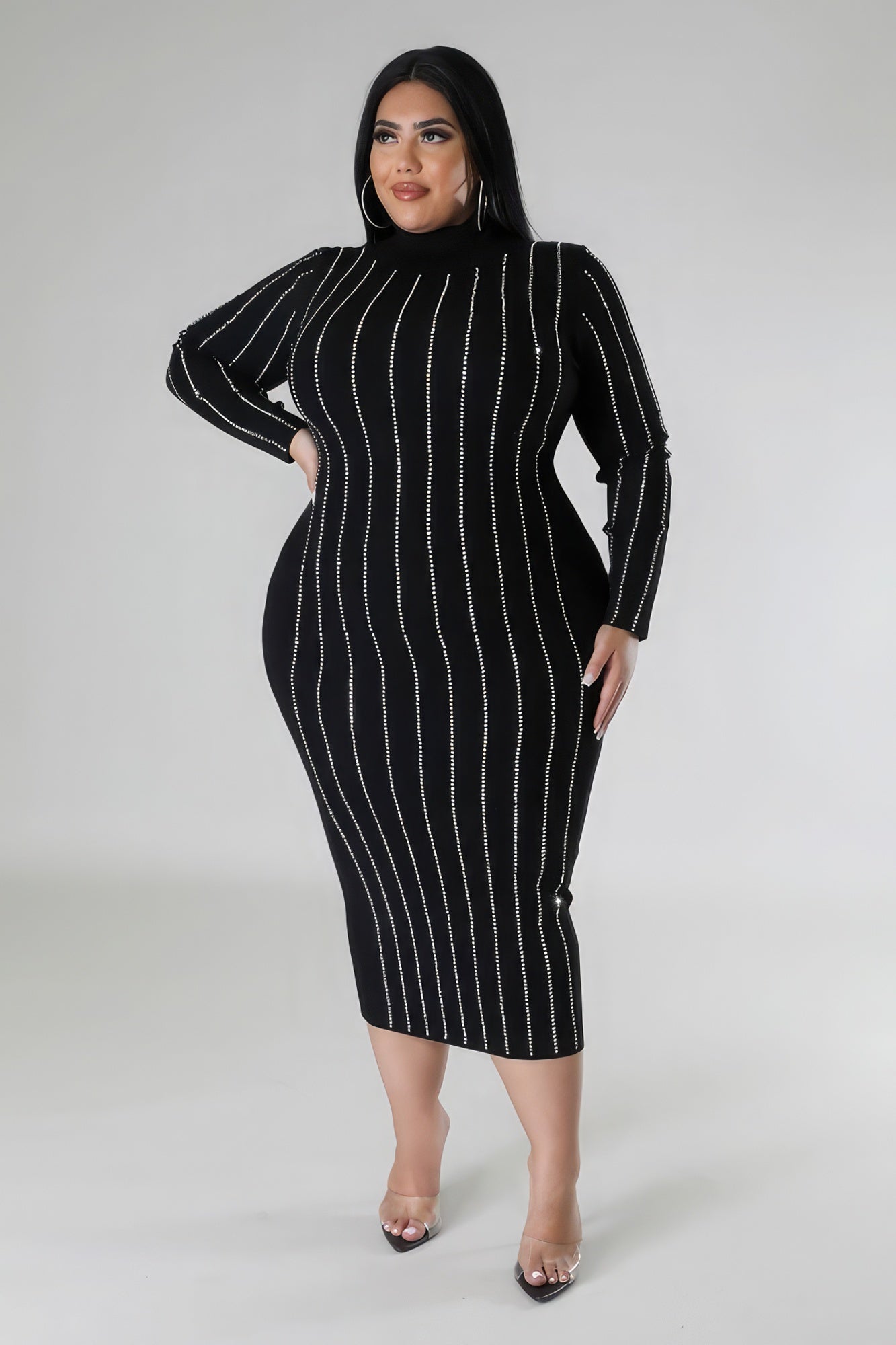 Turtle Neck Stretch Dress Look Up Deals