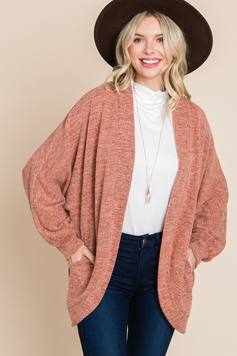 Two Tone Open Front Warm And Cozy Circle Cardigan With Side Pockets Look Up Deals