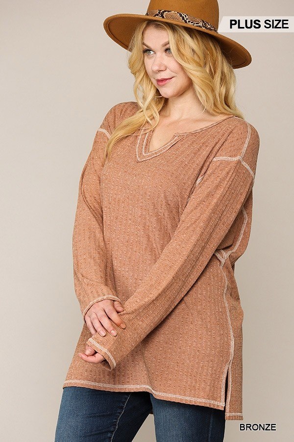 Two-tone Ribbed Tunic Top With Side Slits Look Up Deals