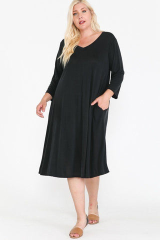 V Neck Hidden Pocket Swing Dress Look Up Deals