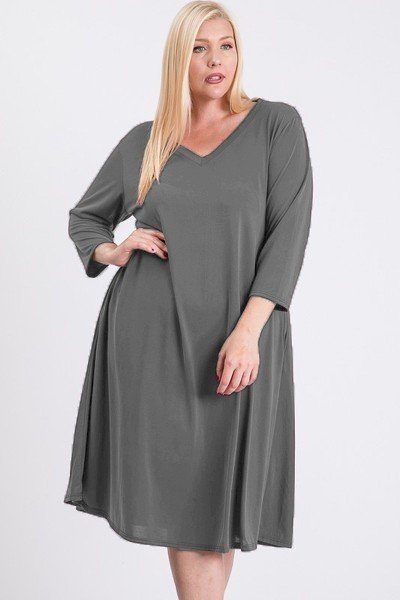 V Neck Hidden Pocket Swing Dress Look Up Deals