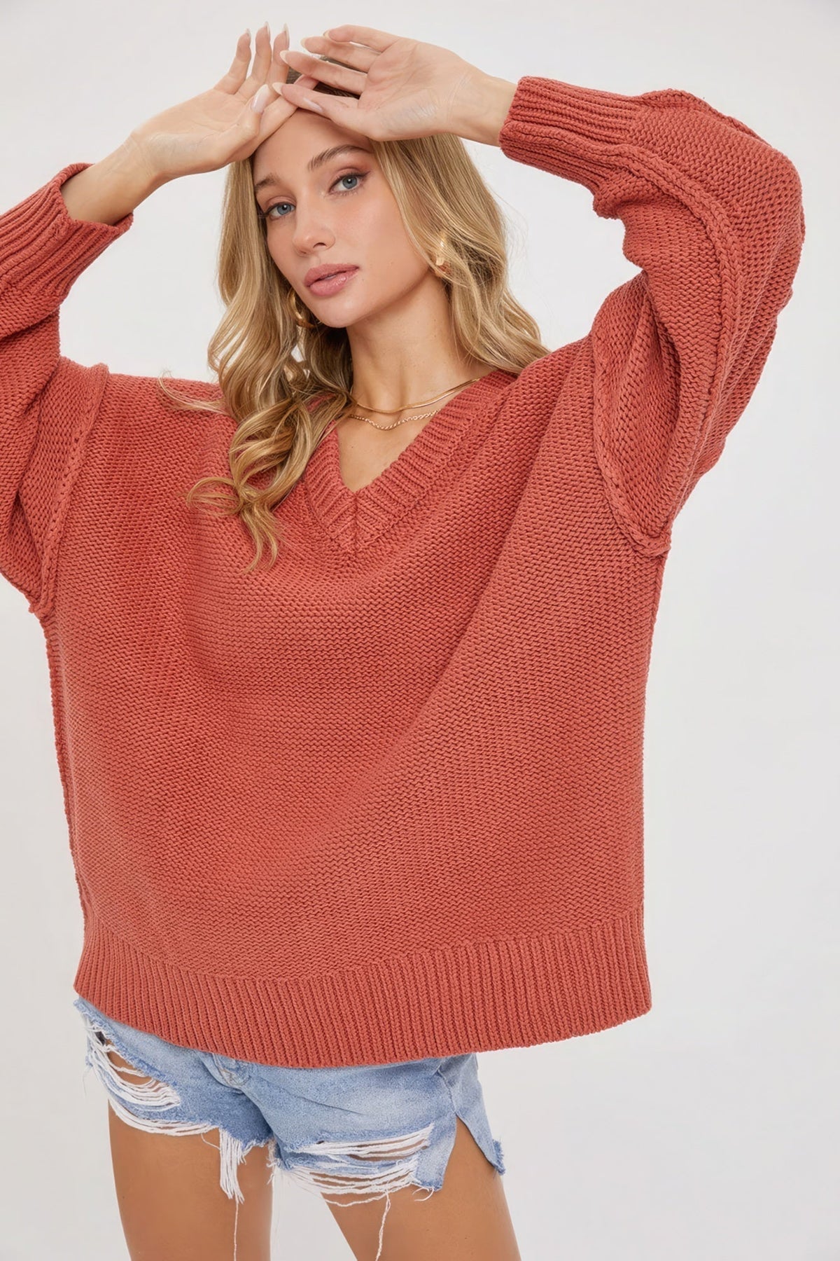 V Neck Oversized Sweater Look Up Deals