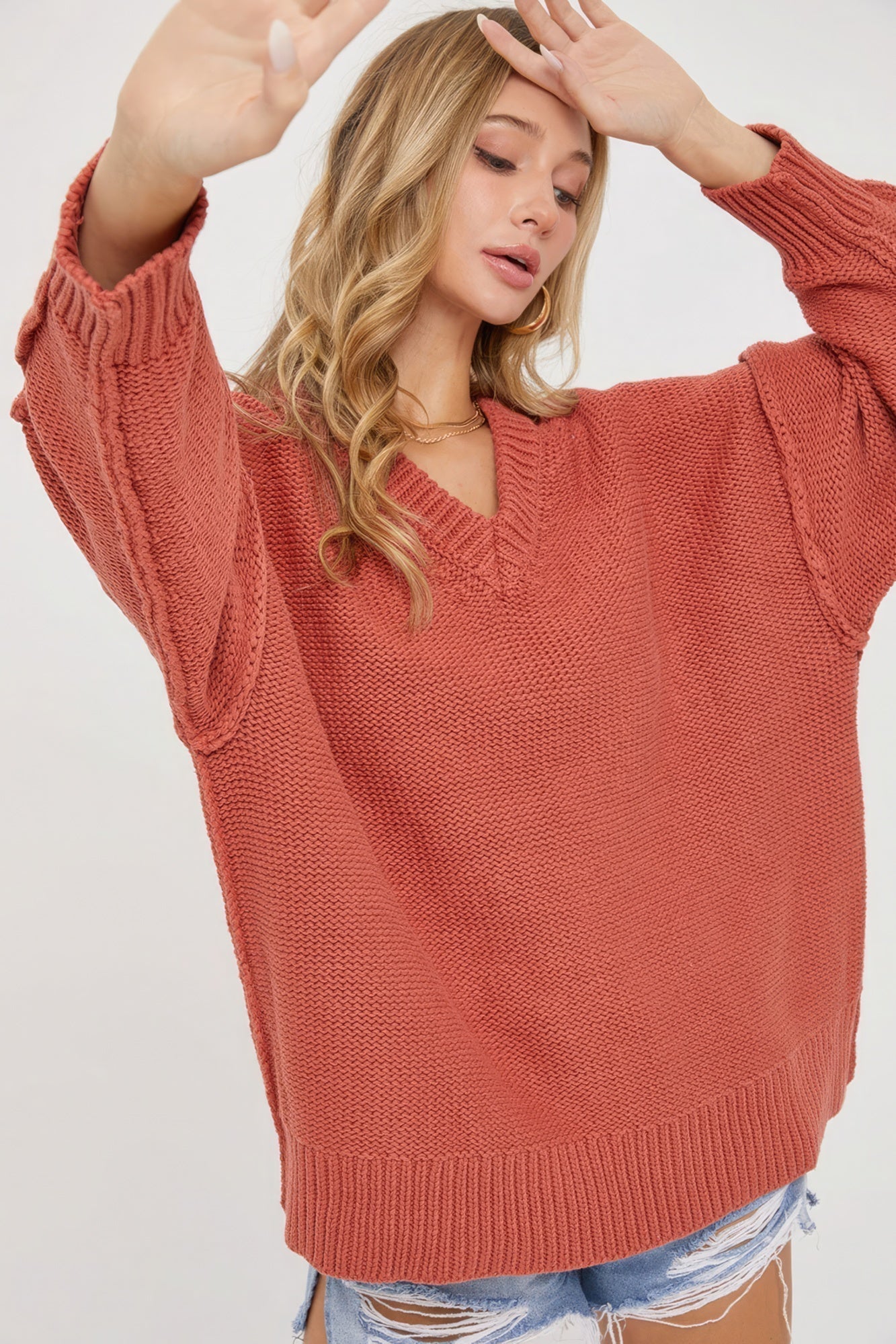 V Neck Oversized Sweater Look Up Deals