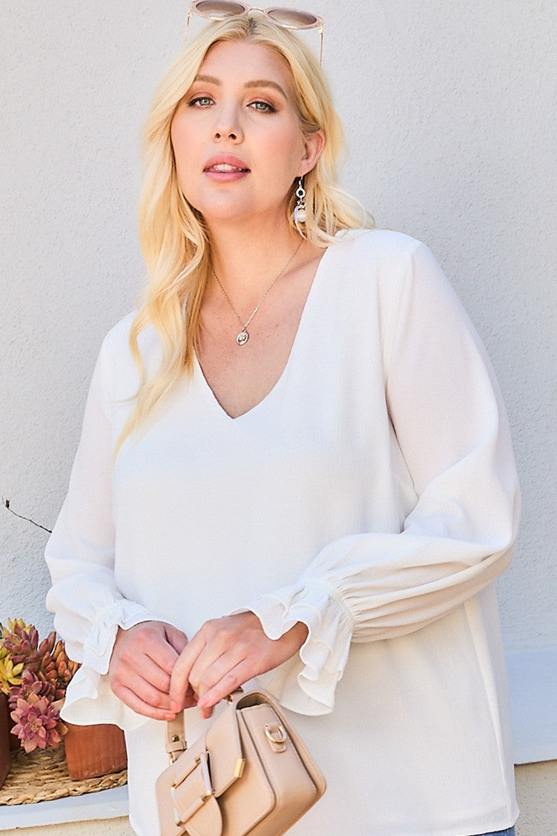 V Neck Tier Ruffle Sleeve Top Look Up Deals